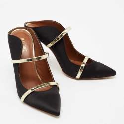 Pre Owned حذاء سلايد مالون سولييه مورين جلد وساتان ذهبي/أسود مقدمة مدببة مقاس 38