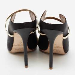 Pre Owned حذاء سلايد مالون سولييه مورين جلد وساتان ذهبي/أسود مقدمة مدببة مقاس 38