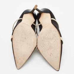 Pre Owned حذاء سلايد مالون سولييه مورين جلد وساتان ذهبي/أسود مقدمة مدببة مقاس 38