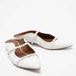 Pre Owned Malone Souliers White Snake Skin Maureen Pointed Toe Flat Mules Size 41