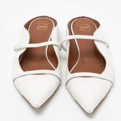 Pre Owned Malone Souliers White Snake Skin Maureen Pointed Toe Flat Mules Size 41