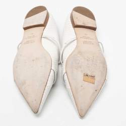 Pre Owned Malone Souliers White Snake Skin Maureen Pointed Toe Flat Mules Size 41