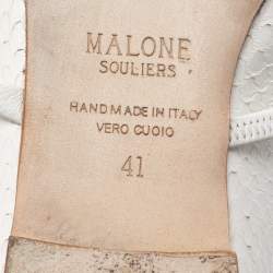 Pre Owned Malone Souliers White Snake Skin Maureen Pointed Toe Flat Mules Size 41