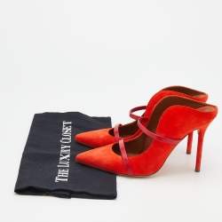 Pre Owned Malone Souliers Orange/Red Suede And Leather Pointed Toe Maureen Mules Size 37