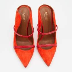 Pre Owned Malone Souliers Orange/Red Suede And Leather Pointed Toe Maureen Mules Size 37