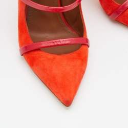 Pre Owned Malone Souliers Orange/Red Suede And Leather Pointed Toe Maureen Mules Size 37