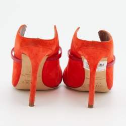 Pre Owned Malone Souliers Orange/Red Suede And Leather Pointed Toe Maureen Mules Size 37