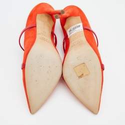 Pre Owned Malone Souliers Orange/Red Suede And Leather Pointed Toe Maureen Mules Size 37