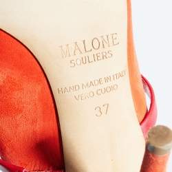 Pre Owned Malone Souliers Orange/Red Suede And Leather Pointed Toe Maureen Mules Size 37