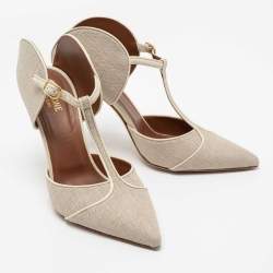 Pre Owned Malone Souliers Cream Raffia And Leather Marion Sandals Size 41