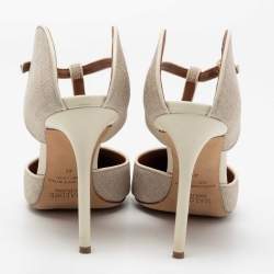 Pre Owned Malone Souliers Cream Raffia And Leather Marion Sandals Size 41