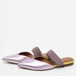 Pre Owned Malone Souliers Metallic Purple Leather And Elastic Maisie Flat Mules Size 36