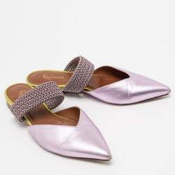Pre Owned Malone Souliers Metallic Purple Leather And Elastic Maisie Flat Mules Size 36