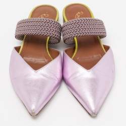Pre Owned Malone Souliers Metallic Purple Leather And Elastic Maisie Flat Mules Size 36