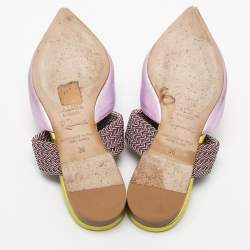 Pre Owned Malone Souliers Metallic Purple Leather And Elastic Maisie Flat Mules Size 36