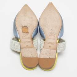 Malone Souliers by Roy Luwolt Metallic Blue Leather And Elastic Maisie Flat Mules Size 36