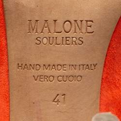 Pre Owned Malone Souliers Orange/Red Suede Maureen Pointed Toe Mules Size 41