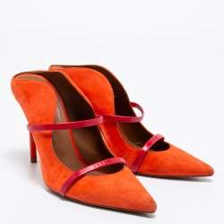 Pre Owned Malone Souliers Orange/Red Suede Maureen Pointed Toe Mules Size 41