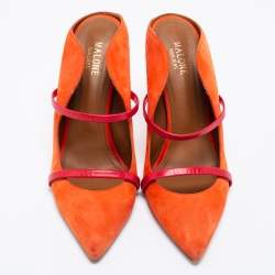 Pre Owned Malone Souliers Orange/Red Suede Maureen Pointed Toe Mules Size 41