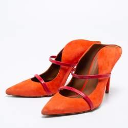 Pre Owned Malone Souliers Orange/Red Suede Maureen Pointed Toe Mules Size 41