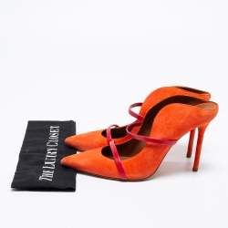 Pre Owned Malone Souliers Orange/Red Suede Maureen Pointed Toe Mules Size 41