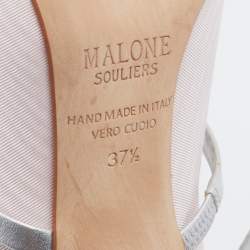 Pre Owned Malone Souliers Light Pink/Silver Fabric And Leather Maureen Pointed Toe Mules Size 37.5