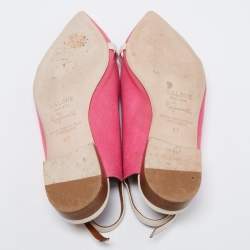 Pre Owned Malone Souliers Pink/Off-White Fabric and Leather Marion Luwolt Slingback Flats Size 37