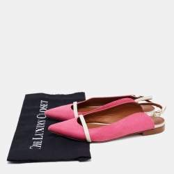 Pre Owned Malone Souliers Pink/Off-White Fabric and Leather Marion Luwolt Slingback Flats Size 37