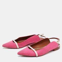 Pre Owned Malone Souliers Pink/Off-White Fabric and Leather Marion Luwolt Slingback Flats Size 37