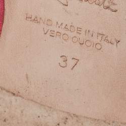 Pre Owned Malone Souliers Pink/Off-White Fabric and Leather Marion Luwolt Slingback Flats Size 37