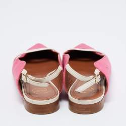 Pre Owned Malone Souliers Pink/Off-White Fabric and Leather Marion Luwolt Slingback Flats Size 37