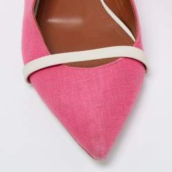 Pre Owned Malone Souliers Pink/Off-White Fabric and Leather Marion Luwolt Slingback Flats Size 37