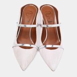 Pre Owned Malone Souliers Pink/Silver Fabric And Leather Maureen Pointed Toe Mules Sandals Size 37