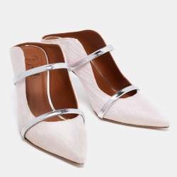 Pre Owned Malone Souliers Pink/Silver Fabric And Leather Maureen Pointed Toe Mules Sandals Size 37