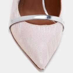 Pre Owned Malone Souliers Pink/Silver Fabric And Leather Maureen Pointed Toe Mules Sandals Size 37