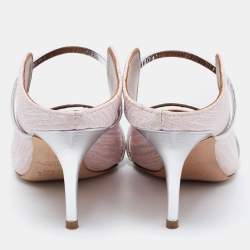 Pre Owned Malone Souliers Pink/Silver Fabric And Leather Maureen Pointed Toe Mules Sandals Size 37