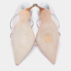 Pre Owned Malone Souliers Pink/Silver Fabric And Leather Maureen Pointed Toe Mules Sandals Size 37