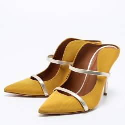 Pre Owned Malone Souliers Yellow Canvas And Leather Maureen Pumps Size 39