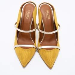 Pre Owned Malone Souliers Yellow Canvas And Leather Maureen Pumps Size 39