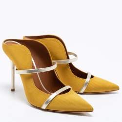 Pre Owned Malone Souliers Yellow Canvas And Leather Maureen Pumps Size 39