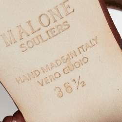 Pre Owned Malone Souliers Brown/Tan Leather Double Strap Slide Sandals Size 38.5