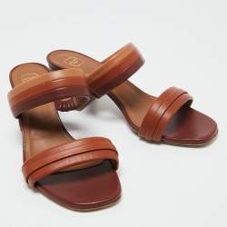 Pre Owned Malone Souliers Brown/Tan Leather Double Strap Slide Sandals Size 38.5