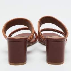Pre Owned Malone Souliers Brown/Tan Leather Double Strap Slide Sandals Size 38.5