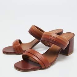 Pre Owned Malone Souliers Brown/Tan Leather Double Strap Slide Sandals Size 38.5