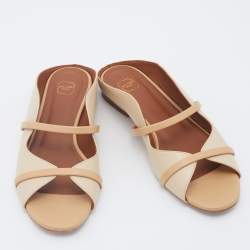 Pre Owned Malone Souliers Beige Leather Norah Flat Mules Size 38.5