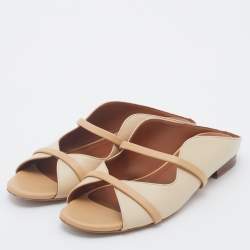 Pre Owned Malone Souliers Beige Leather Norah Flat Mules Size 38.5