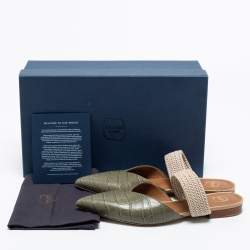 Pre Owned Malone Souliers Grey Croc Embossed Leather and Elastic Maisie Flat Mules Size 38