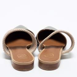 Pre Owned Malone Souliers Grey Croc Embossed Leather and Elastic Maisie Flat Mules Size 38