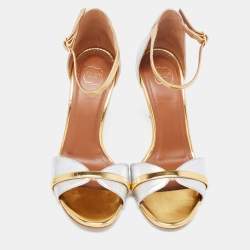 Pre Owned صندل مالون سولييه ميراندا جلد ذهبي/فضي بحزام للكاحل مقاس 35