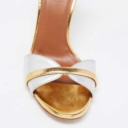 Pre Owned صندل مالون سولييه ميراندا جلد ذهبي/فضي بحزام للكاحل مقاس 35